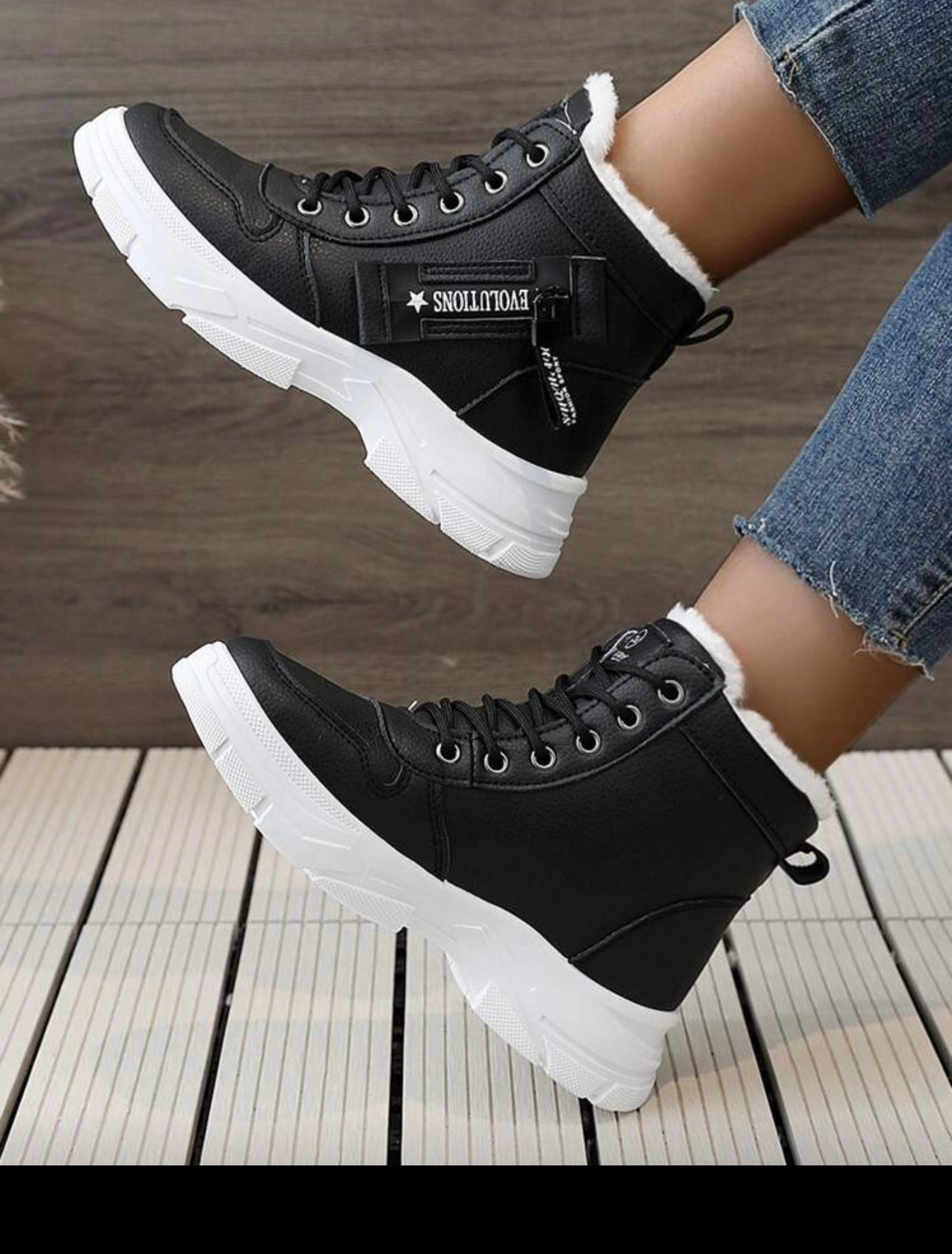 Neue Damen Winter High-Top Flausch, Dicke Sohle, rutschfest, warm, Schnee Kurze Stiefel Stil mit Pullover