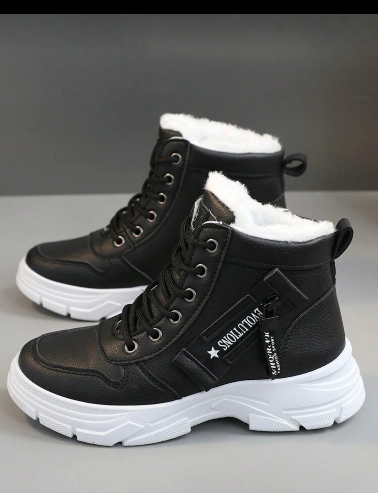 Neue Damen Winter High-Top Flausch, Dicke Sohle, rutschfest, warm, Schnee Kurze Stiefel Stil mit Pullover