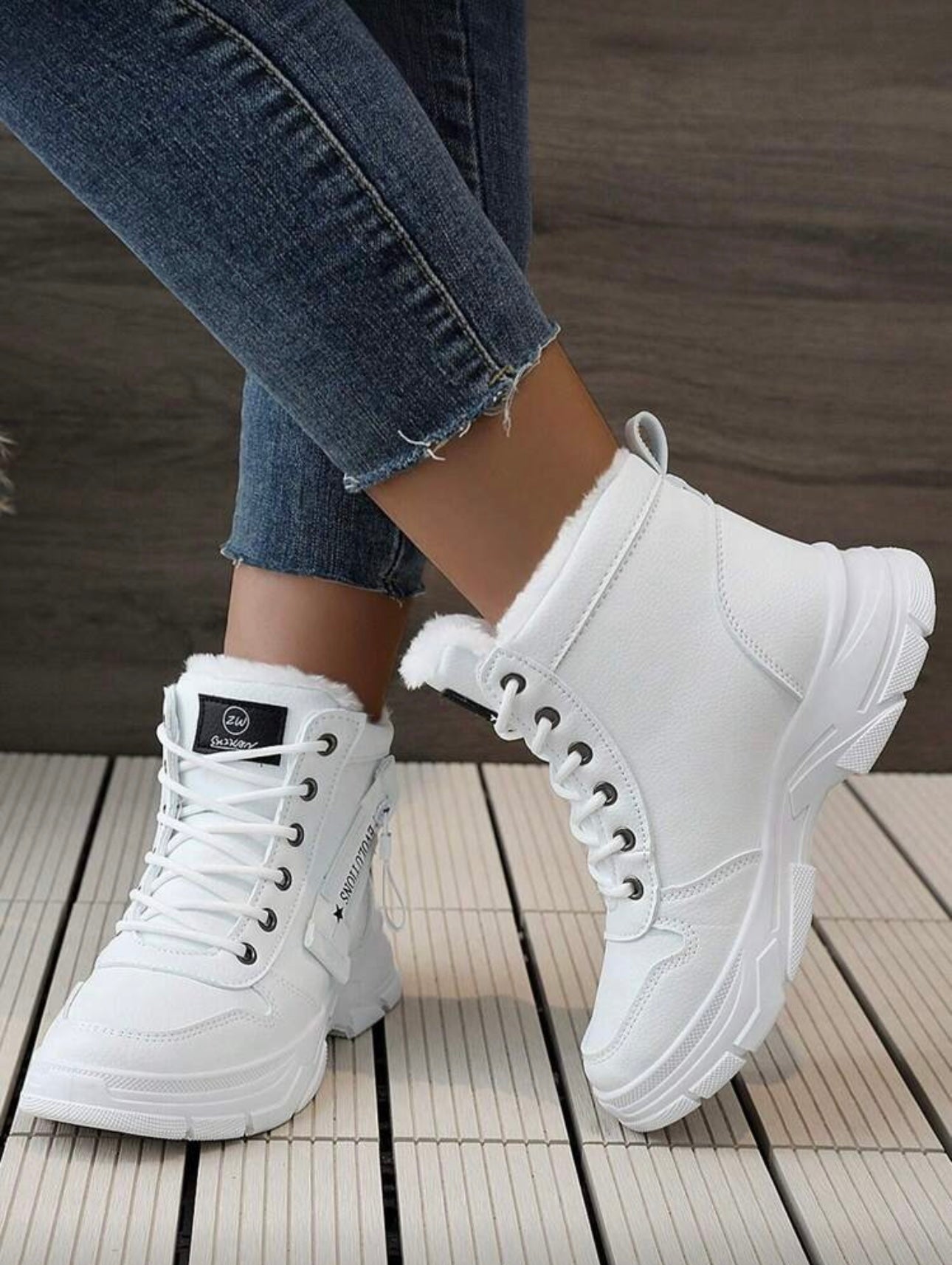 Neue Damen Winter High-Top Flausch, Dicke Sohle, rutschfest, warm, Schnee Kurze Stiefel Stil mit Pullover