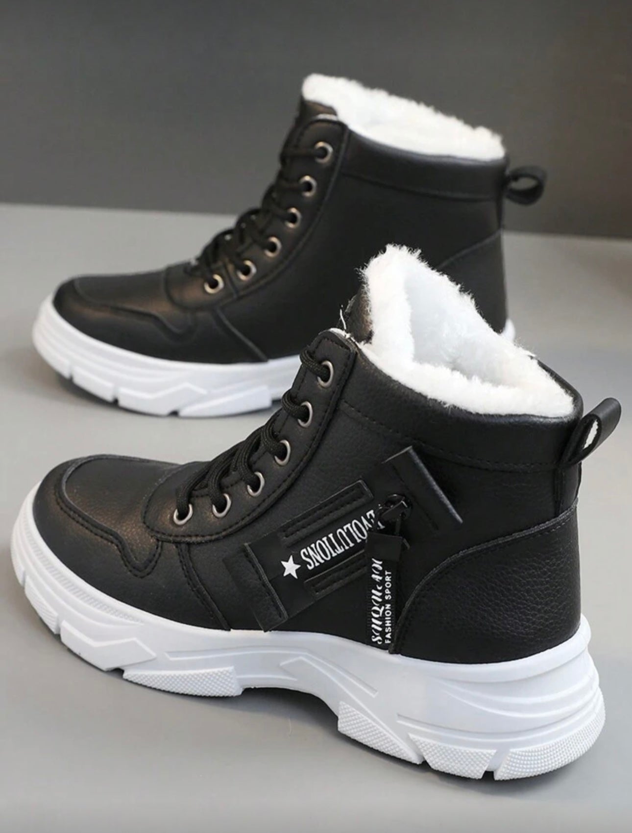 Neue Damen Winter High-Top Flausch, Dicke Sohle, rutschfest, warm, Schnee Kurze Stiefel Stil mit Pullover