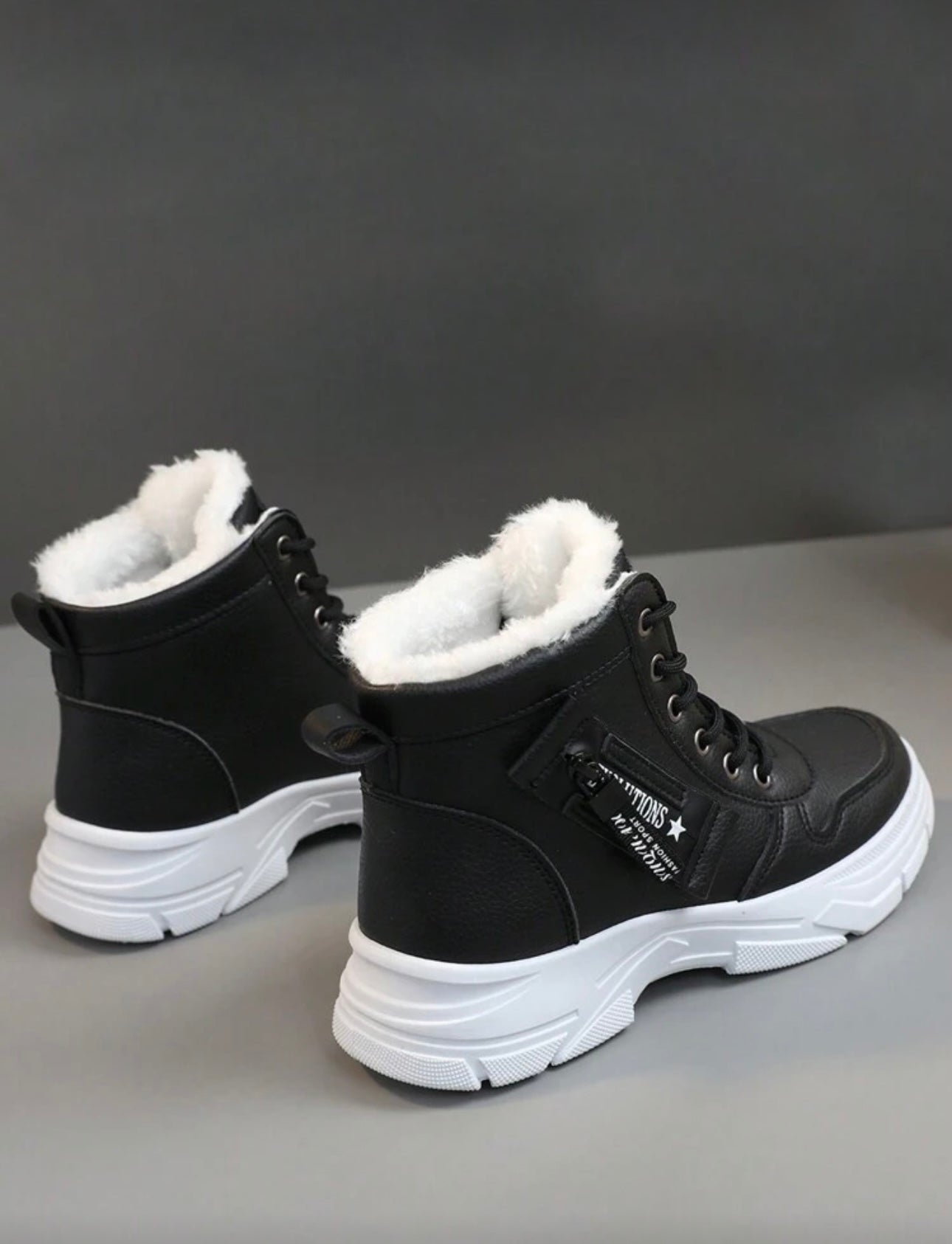 Neue Damen Winter High-Top Flausch, Dicke Sohle, rutschfest, warm, Schnee Kurze Stiefel Stil mit Pullover