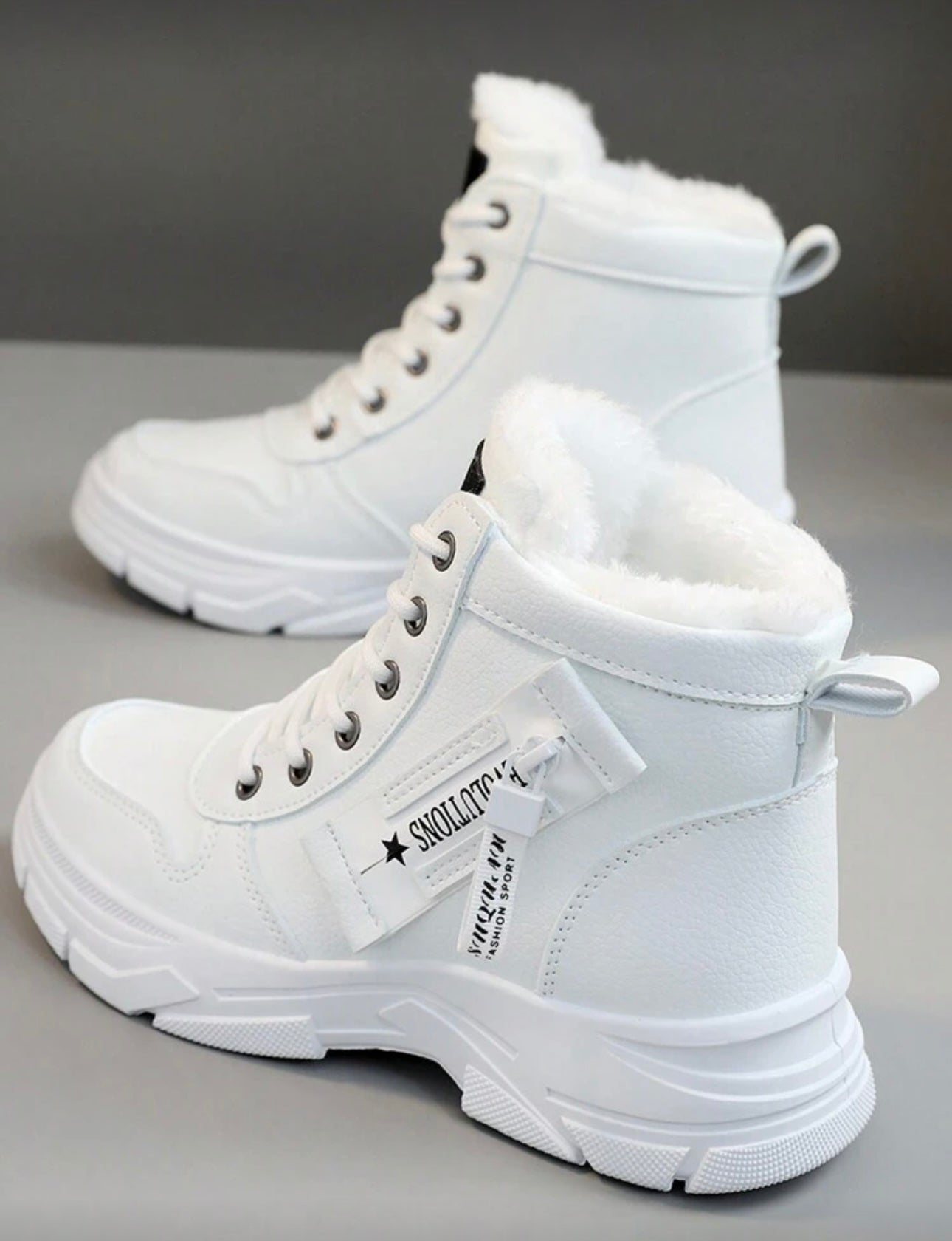 Neue Damen Winter High-Top Flausch, Dicke Sohle, rutschfest, warm, Schnee Kurze Stiefel Stil mit Pullover