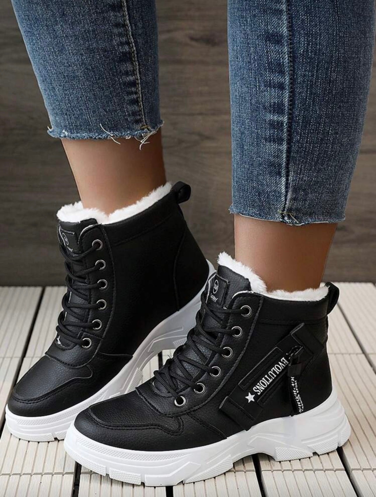 Neue Damen Winter High-Top Flausch, Dicke Sohle, rutschfest, warm, Schnee Kurze Stiefel Stil mit Pullover