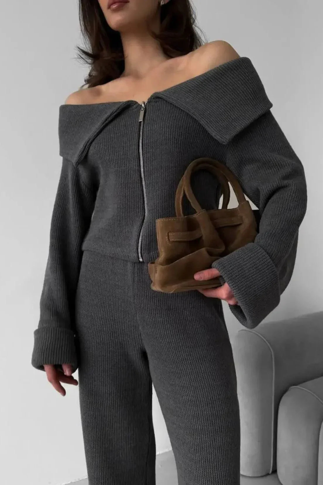 Off-Shoulder Knit Set – Elegante Zweiteiler